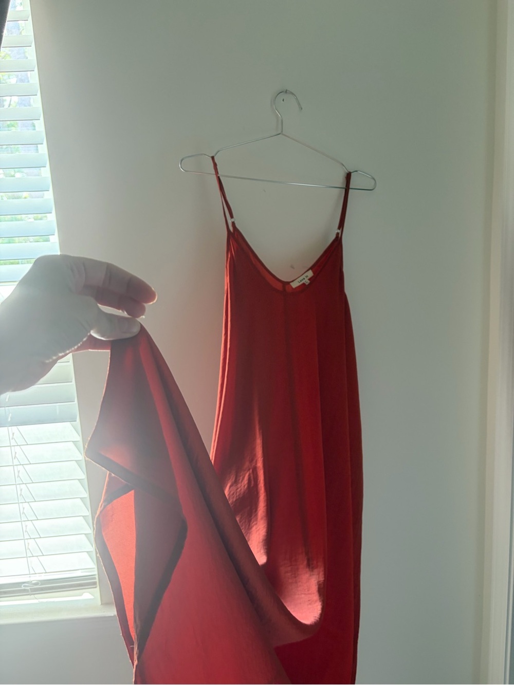 Rust Satin Maxi Dress with Adjustable Straps and Pockets